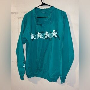Vintage Crazy Shirts Hawaii Floral Pullover Sweatshirt Teal Medium